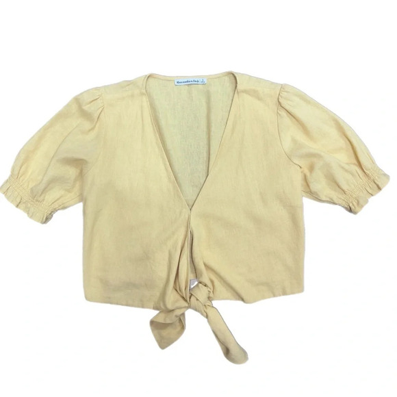 Abercrombie & Fitch yellow linen tie top - Picture 2 of 4